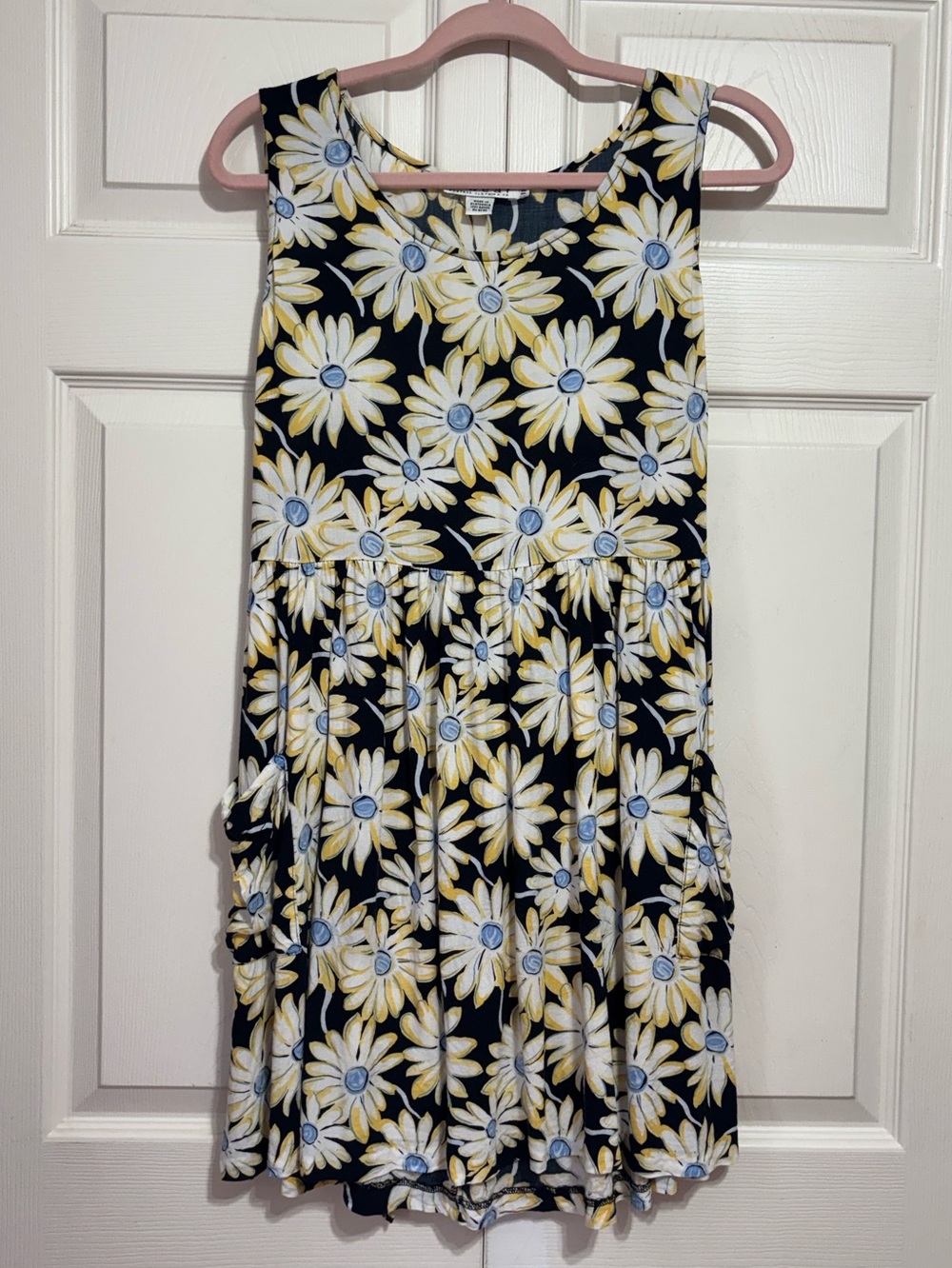 Vintage 90’s Y2K Floral Daisy Sleeveless Dress - Black & Yellow